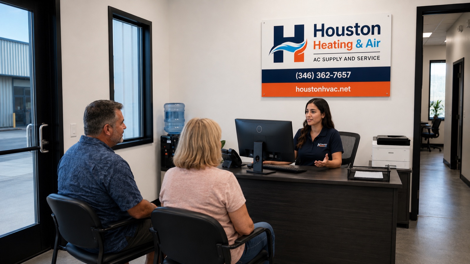 Customer consultation at Houston Heating & Air office
